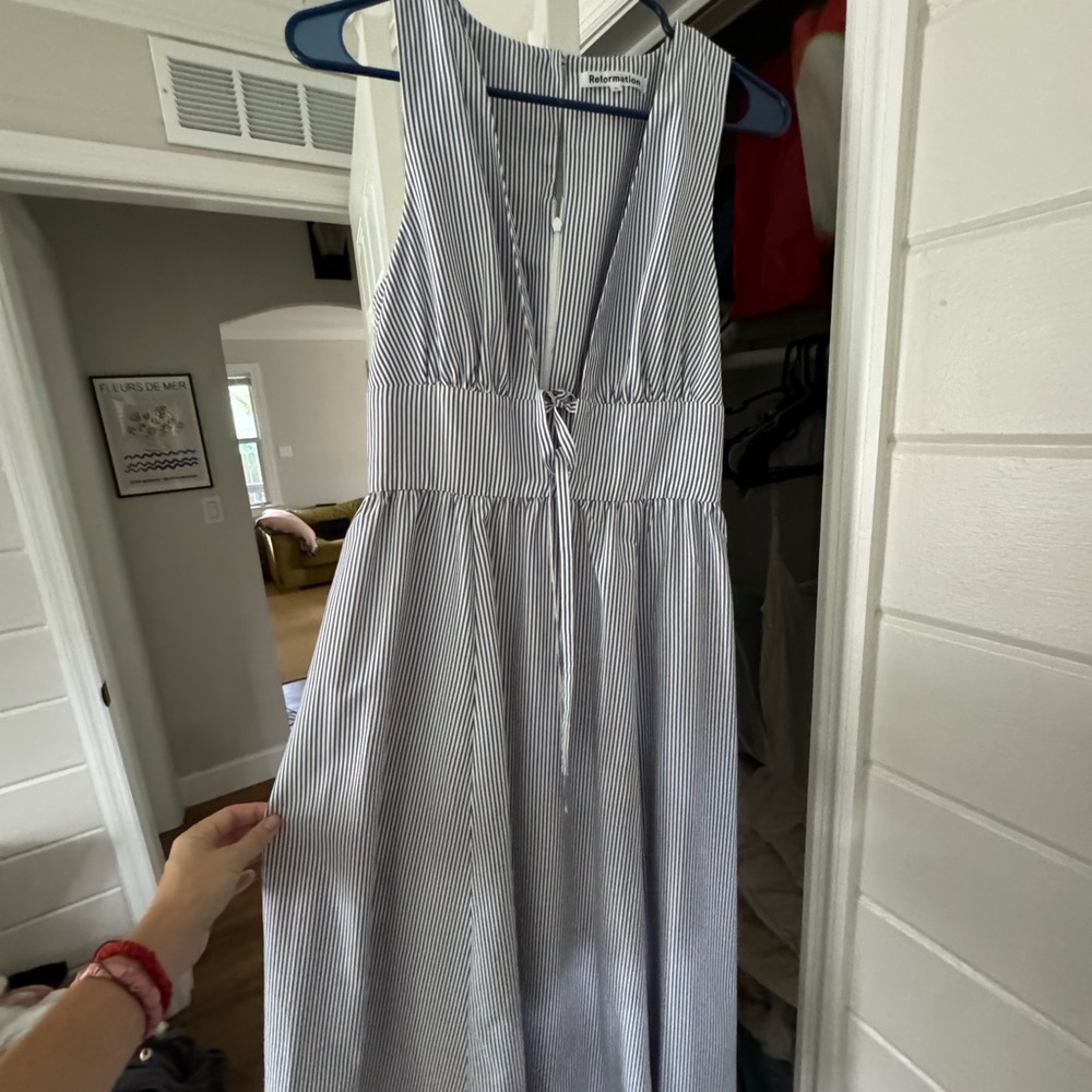 Reformation Blue and White Striped Maxi Dress